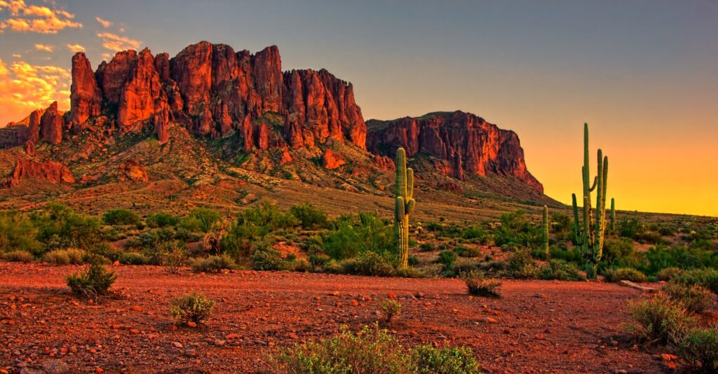 Superstition Mountains. Desert sunset Phoenix, Arizona, USA